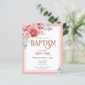 Begroting Baptism Pink Floral Uitnodigingen (Staand voorkant)