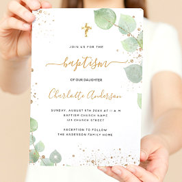 Begroting baptisme eucalyptus gold glitter-uitnodi