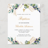 Begroting baptisme eucalyptus greenery Gold-uitnod (Voorkant)