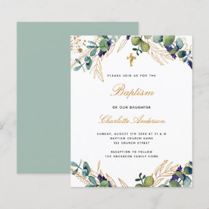 Begroting baptisme eucalyptus greenery Gold-uitnod
