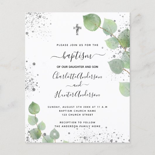 Begroting baptisme eucalyptus twins-uitnodiging (Voorkant)