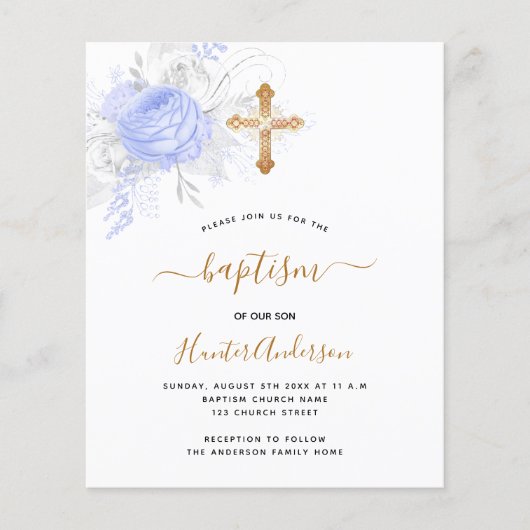 Begroting Baptisme lichtblauwe bloemenjongen wit (Voorkant)