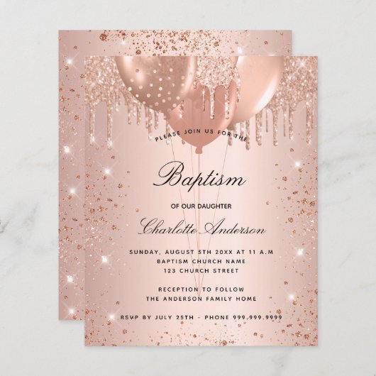 Begroting baptisme roos gouden blush glitter ballo (Voorkant / Achterkant)