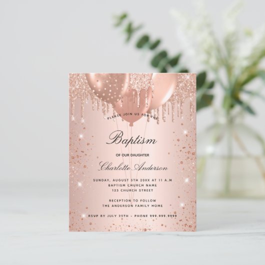 Begroting baptisme roos gouden blush glitter ballo (Staand voorkant)