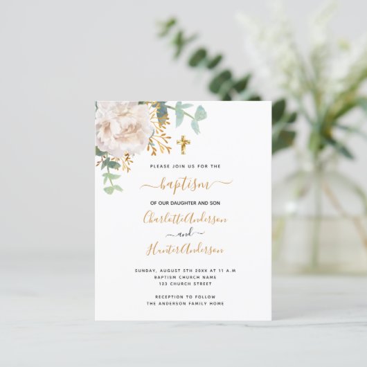 Begroting baptisme tweeling eucalyptus florale uit (Staand voorkant)