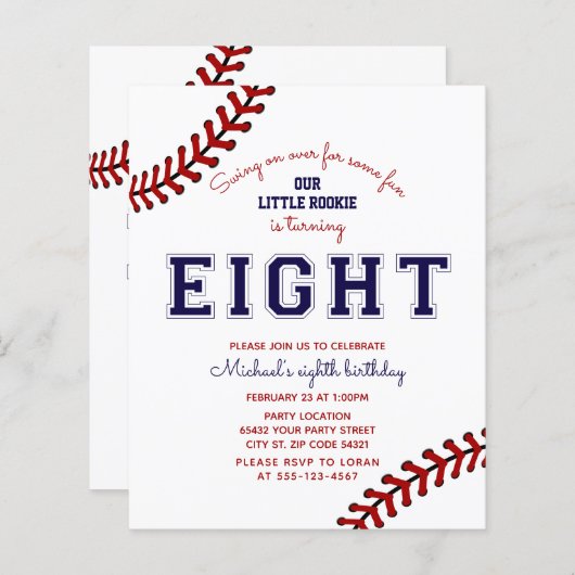 Begroting Baseball 8e uitnodiging (Voorkant / Achterkant)