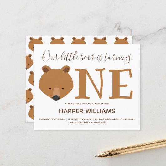 Begroting Beer één Baby eerste uitnodiging (Voorkant / Achterkant in situ)