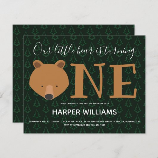 Begroting Beer Pine Baby eerste uitnodiging (Voorkant / Achterkant)