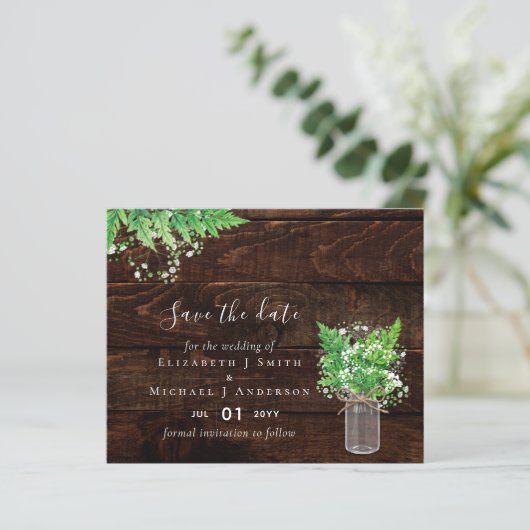 Begroting bespaart de Dates Greenery Ferns Wedding (Staand voorkant)