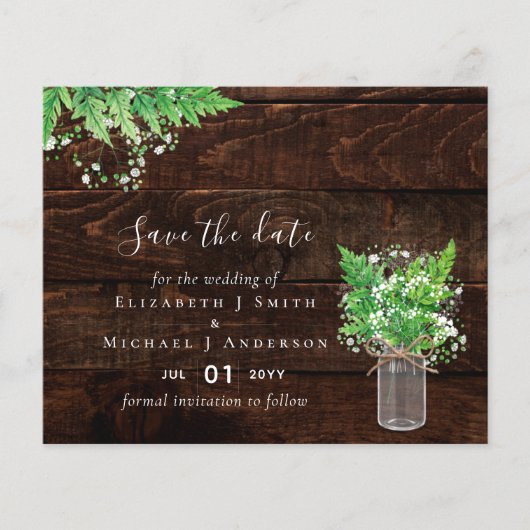 Begroting bespaart de Dates Greenery Ferns Wedding (Voorkant)
