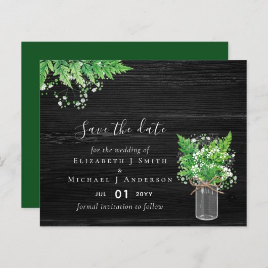 Begroting bespaart de Dates Greenery Ferns Wedding (Voorkant / Achterkant)
