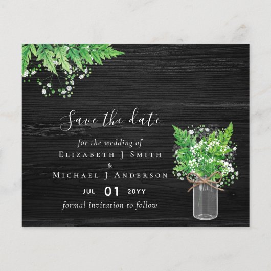 Begroting bespaart de Dates Greenery Ferns Wedding (Voorkant)