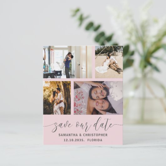 Begroting bespaart onze datum Blush roze uitnodigi (Staand voorkant)