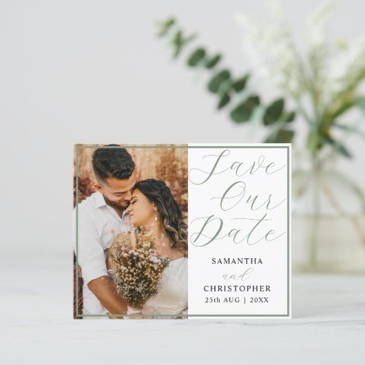 Begroting bespaart onze datum Groene foto bruiloft (Staand voorkant)