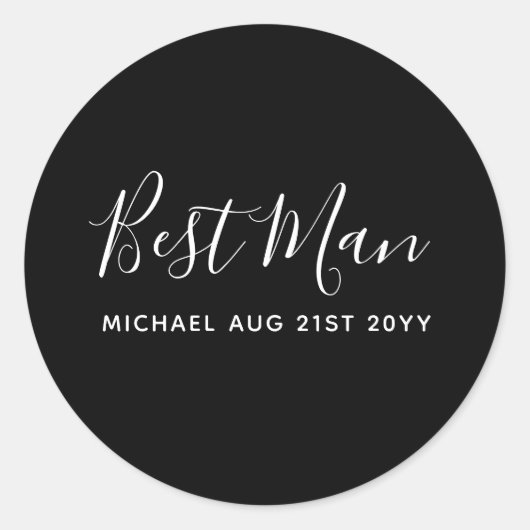 BEGROTING BESTE man Groomsman GIFTS Classic Black Ronde Sticker (Voorkant)
