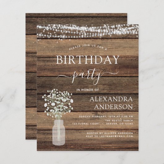 Begroting Birthday Baby's Uitnodiging (Voorkant / Achterkant)