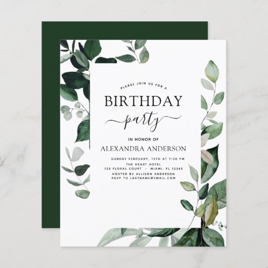 Begroting Birthday Party Spring Botanical Greenery (Voorkant / Achterkant)