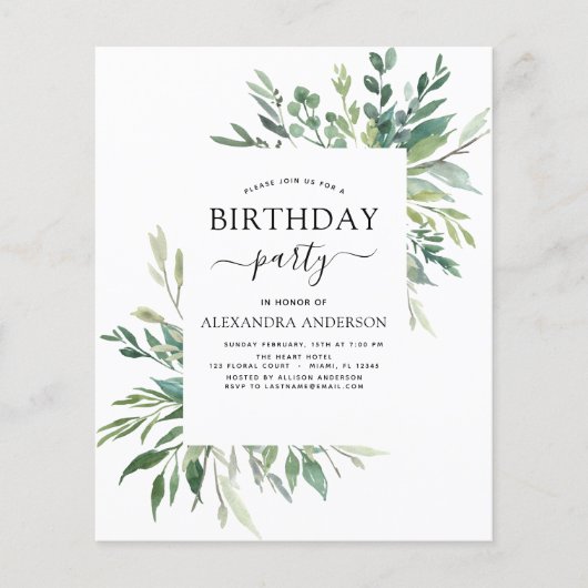 Begroting Birthday Party Spring Botanical Greenery (Voorkant)