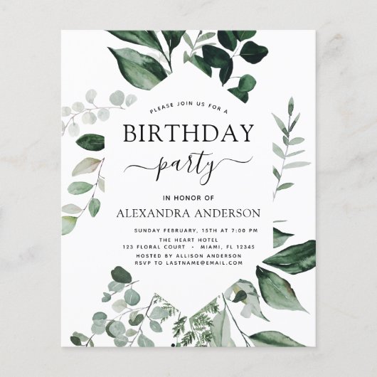 Begroting Birthday Party Spring Botanical Greenery Flyer (Voorkant)