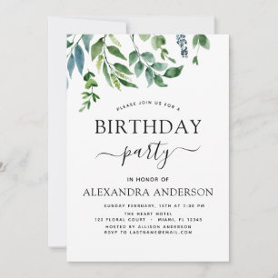 Begroting Birthday Party Spring Botanical Greenery Kaart