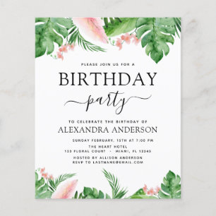 Begroting Birthday Party Tropical Palm Floral Flyer