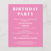 Begroting Birthday Uitnodiging roze Wit Flyer (Achterkant)