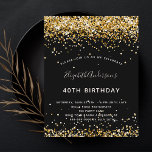 Begroting Birthday zwart goud glitter stof<br><div class="desc">Een moderne,  stijlvolle en glamoureuze uitnodiging voor een 40e (of om het even welke leeftijd) verjaardagsfeestje. Een zwarte achtergrond versierd met faux goudglitter stof. De naam wordt geschreven met een modern handgeschreven stijlmanuscript met letters. Pas je partijgegevens aan en voeg deze toe.</div>