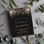 Begroting Birthday zwarte goudglitter uitnodiging