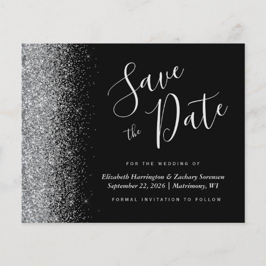 Begroting Black Silver Glitter Wedding Save the Da (Voorkant)