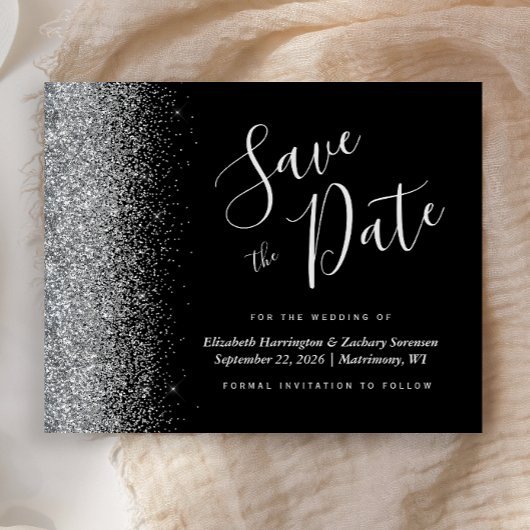 Begroting Black Silver Glitter Wedding Save the Da