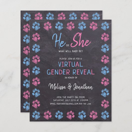 Begroting Blauw Roze Chalkboard Virtueel Geslacht (Voorkant / Achterkant)
