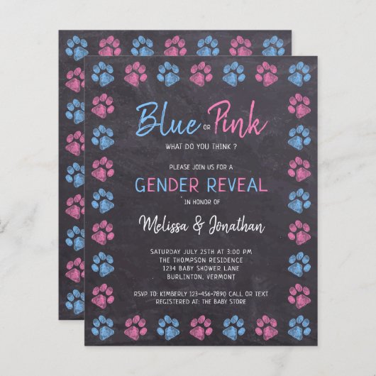 Begroting Blauw roze verf afdrukken Geslacht onthu (Voorkant / Achterkant)