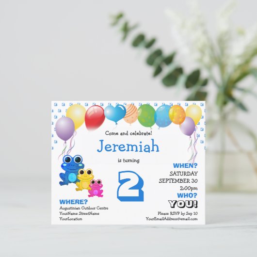 Begroting : Blauwe Boys 2e verjaardag uitnodiging (Staand voorkant)