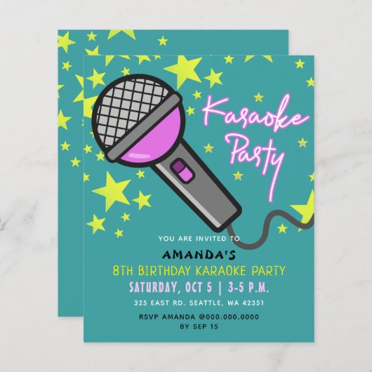 Begroting Blauwgroen Paarse Kinder Uitnodiging Kar (Voorkant / Achterkant)