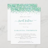 Begroting Blauwgroen uitnodiging Glitter Sweet Six (Voorkant / Achterkant)