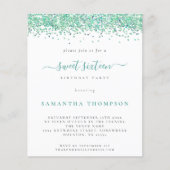 Begroting Blauwgroen uitnodiging Glitter Sweet Six (Voorkant)