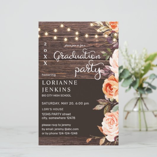 Begroting Blush & Peach Floral Rustial Afstudeerde (Staand voorkant)