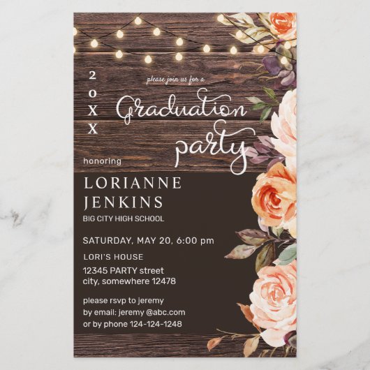 Begroting Blush & Peach Floral Rustial Afstudeerde Flyer (Voorkant)