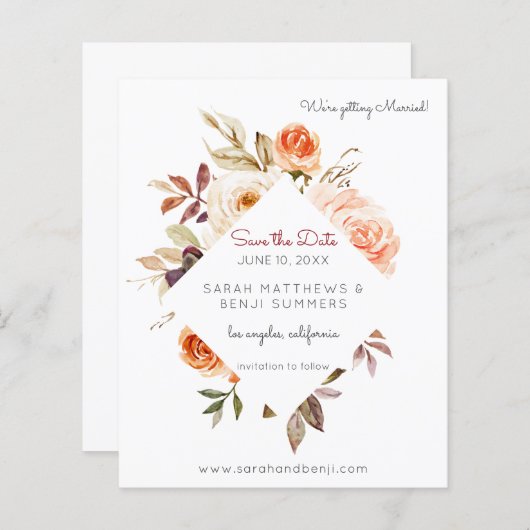 Begroting Blush & Peach Floral Rustic Save the Dat (Voorkant / Achterkant)