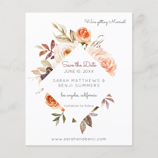 Begroting Blush & Peach Floral Rustic Save the Dat (Voorkant)