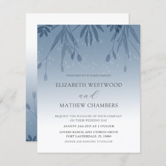 Begroting Boho Dusty Blue geperste oliage Weddensc (Voorkant / Achterkant)