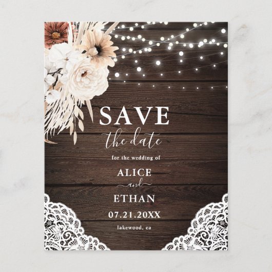 Begroting Boho Neutral Flowers Weddenschap Save th Flyer (Voorkant)