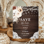 Begroting Boho Neutral Flowers Weddenschap Save th Flyer<br><div class="desc">Budget Boho chic bruiloft behalve de date flyer zijn neutrale bloemen voorzien van pampa gras en touwlichten op hout.</div>