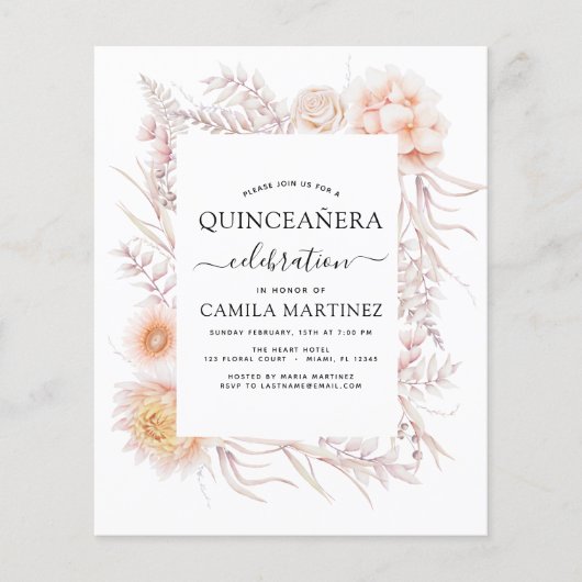 Begroting Boho Quinceañera Dusty Pink 15e verjaard Flyer (Voorkant)