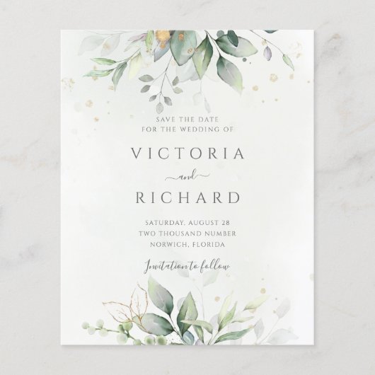 Begroting Botanical Gold Greenery Save the Date (Voorkant)