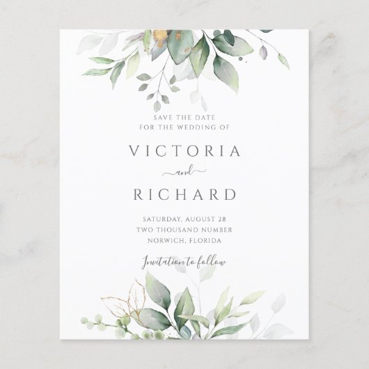 Begroting Botanical Gold Greenery Save the Date (Voorkant)