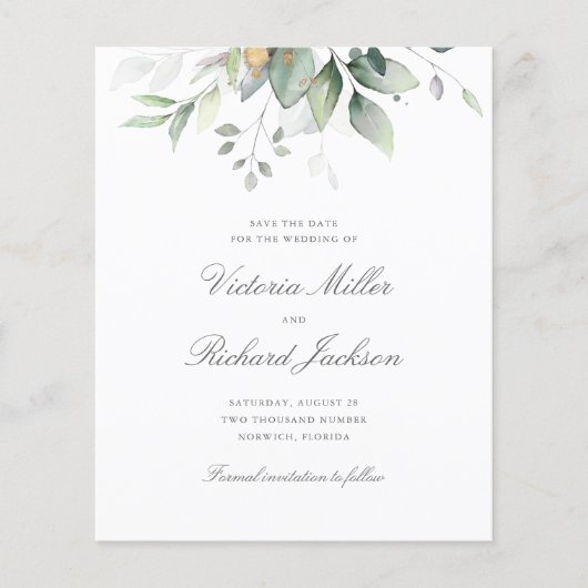 Begroting Botanical Gold Greenery Save the Date (Voorkant)