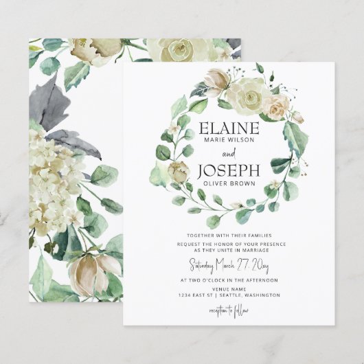 Begroting Botanical Neutral Floral Wedding Invitat (Voorkant / Achterkant)