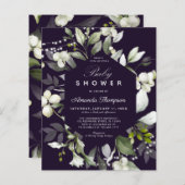 Begroting Botanisch | Uitnodiging Paars Baby showe (Voorkant / Achterkant)