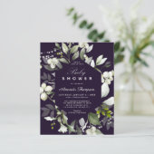 Begroting Botanisch | Uitnodiging Paars Baby showe (Staand voorkant)